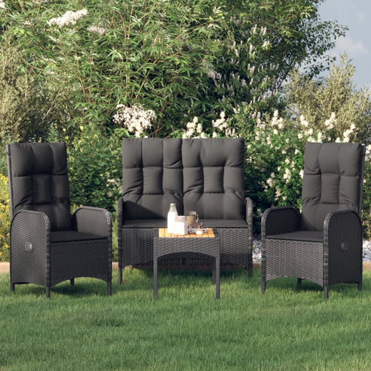 vidaXL 4 Piece Patio Dining Set with Cushions Black Poly Rattan-0