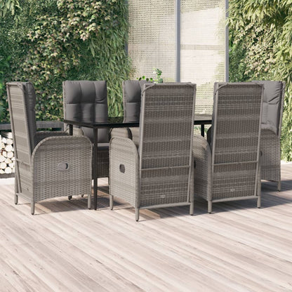 vidaXL 7 Piece Patio Dining Set with Cushions Black and Gray Poly Rattan-0