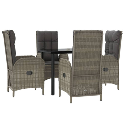 vidaXL 5 Piece Patio Dining Set with Cushions Black and Gray Poly Rattan-3