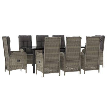 vidaXL 9 Piece Patio Dining Set with Cushions Black and Gray Poly Rattan-1