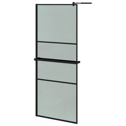 vidaXL Walk-in Shower Wall with Shelf Black 31.5"x76.8" ESG Glass&Aluminum-0