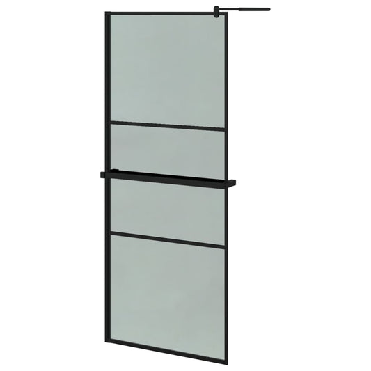 vidaXL Walk-in Shower Wall with Shelf Black 31.5"x76.8" ESG Glass&Aluminum-0