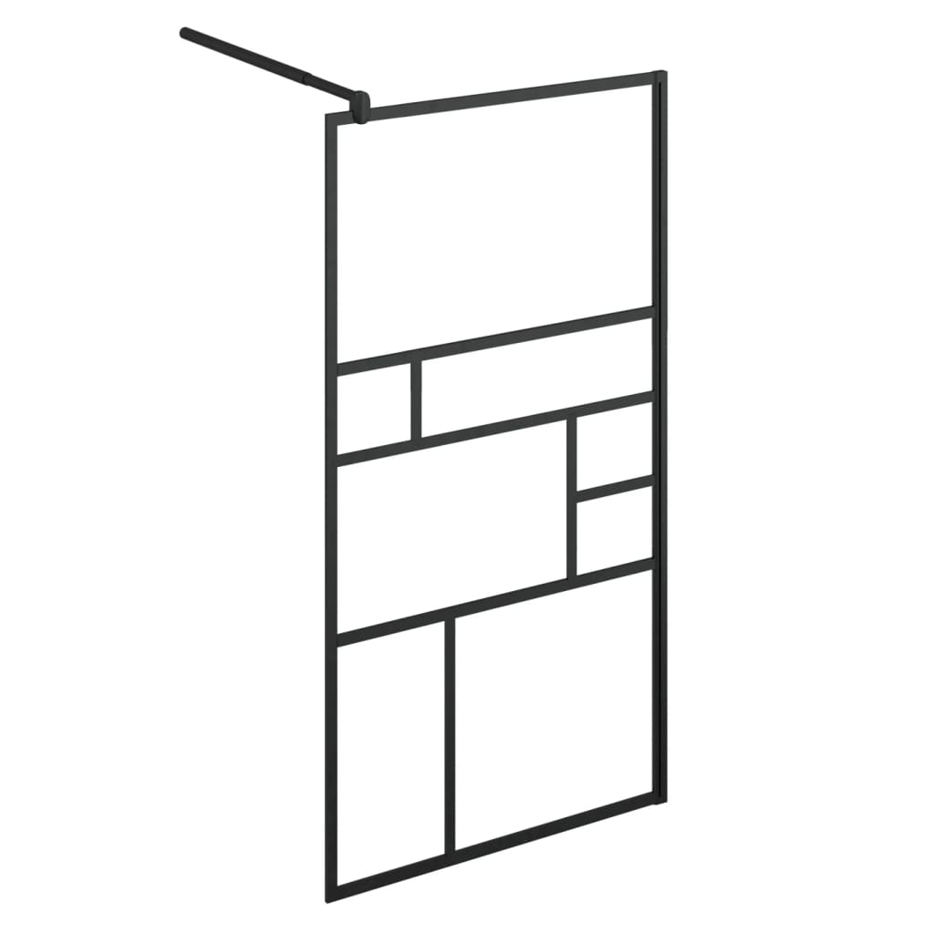 vidaXL Walk-in Shower Wall with Shelf Black 45.3"x76.8" ESG Glass&Aluminum-3