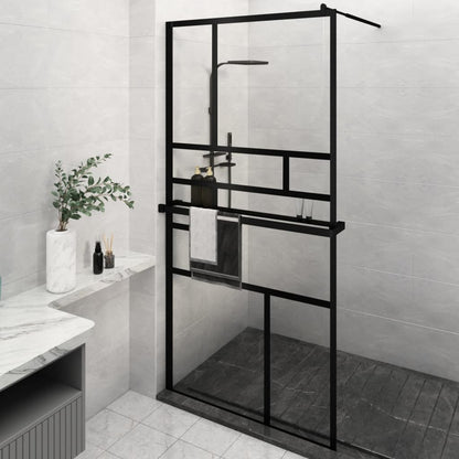 vidaXL Walk-in Shower Wall with Shelf Black 45.3"x76.8" ESG Glass&Aluminum-0