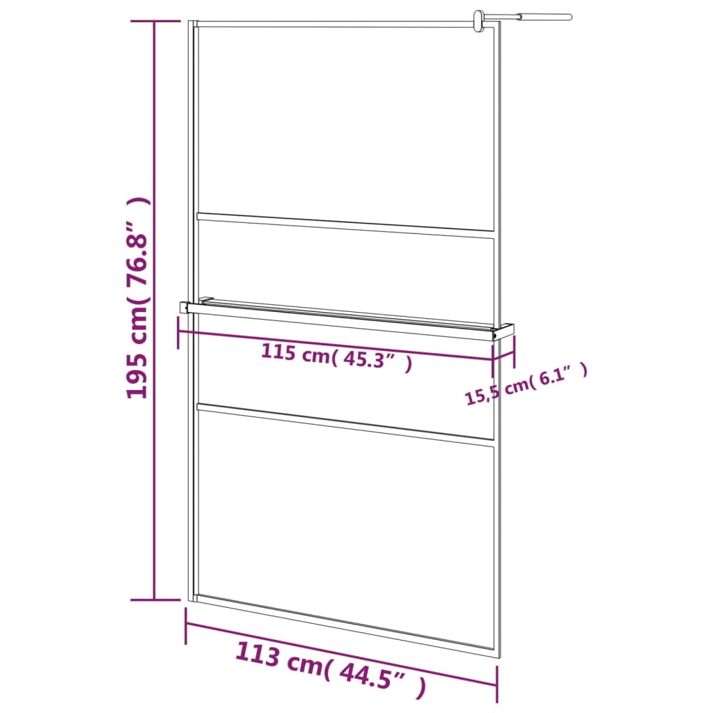vidaXL Walk-in Shower Wall with Shelf Black 45.3"x76.8" ESG Glass&Aluminum-1