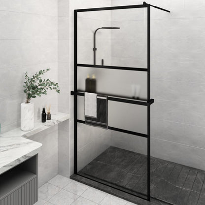 vidaXL Walk-in Shower Wall with Shelf Black 45.3"x76.8" ESG Glass&Aluminum-0