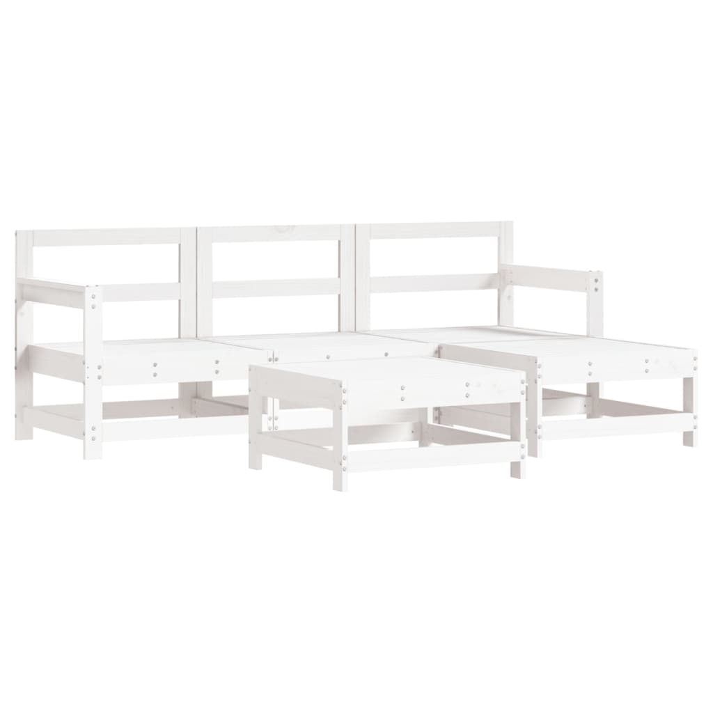 vidaXL 5 Piece Patio Lounge Set White Solid Wood Pine-2