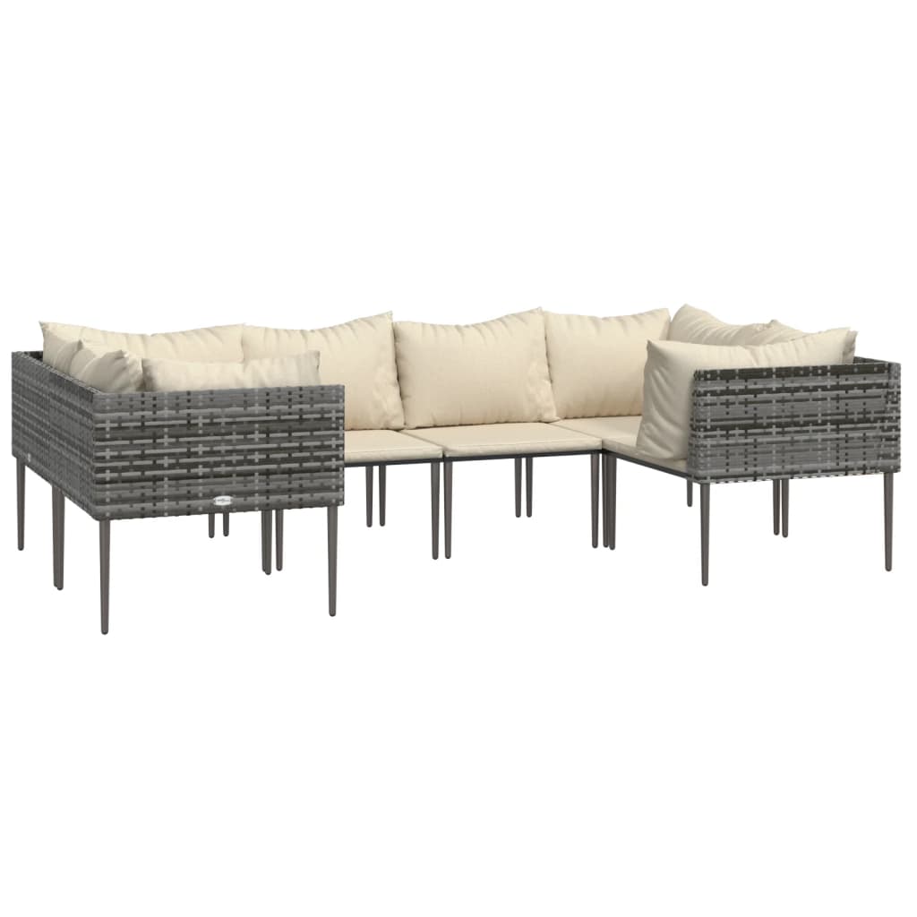 vidaXL Patio Furniture Set Outdoor Lounge Set with Cushions Gray Poly Rattan-1