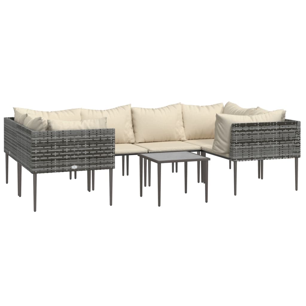 vidaXL Patio Furniture Set Outdoor Lounge Set with Cushions Gray Poly Rattan-0