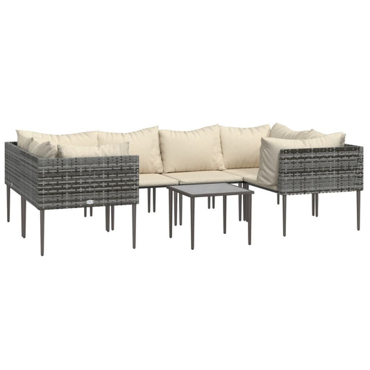 vidaXL Patio Furniture Set Outdoor Lounge Set with Cushions Gray Poly Rattan-0