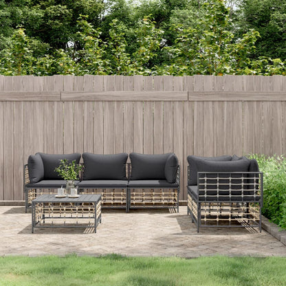 vidaXL 6 Piece Patio Lounge Set with Cushions Anthracite Poly Rattan-0