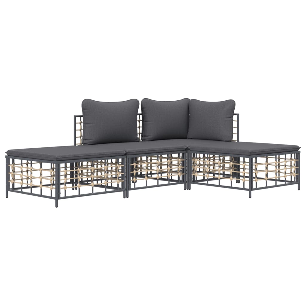 vidaXL 4 Piece Patio Lounge Set with Cushions Anthracite Poly Rattan-1