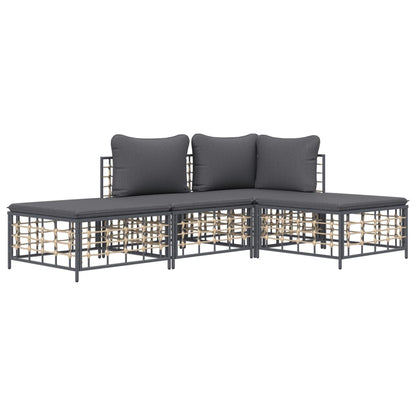 vidaXL 4 Piece Patio Lounge Set with Cushions Anthracite Poly Rattan-1
