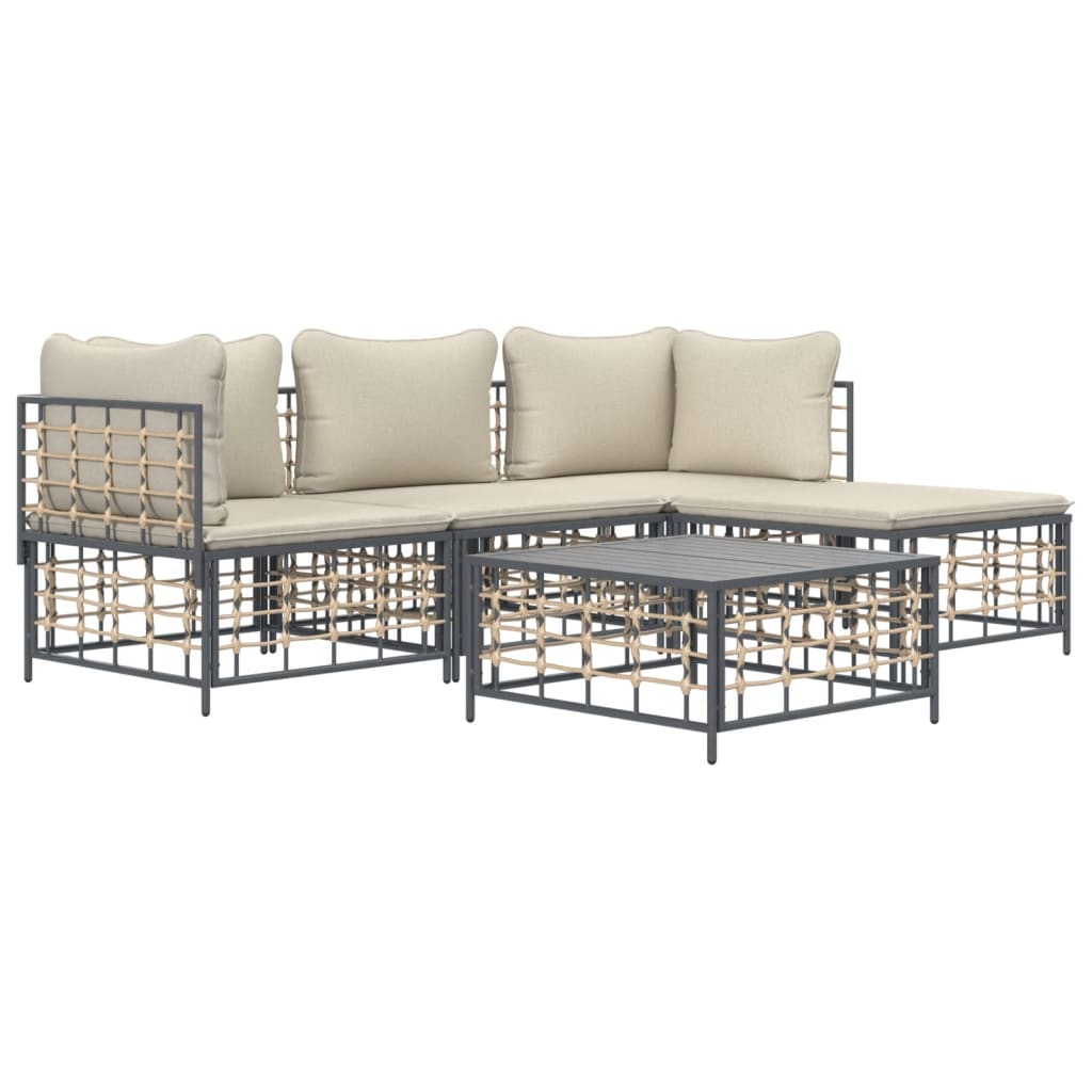 vidaXL 4 Piece Patio Lounge Set with Cushions Anthracite Poly Rattan-1