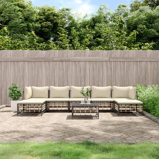 vidaXL 8 Piece Patio Lounge Set with Cushions Anthracite Poly Rattan-0