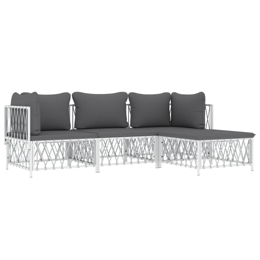 vidaXL 4 Piece Patio Lounge Set with Cushions White Steel-1