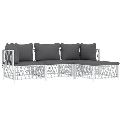 vidaXL 4 Piece Patio Lounge Set with Cushions White Steel-1