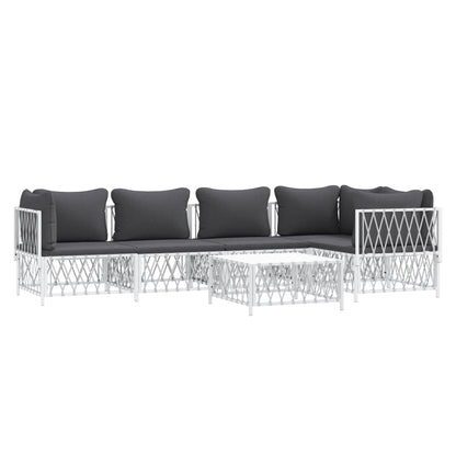 vidaXL 6 Piece Patio Lounge Set with Cushions White Steel-2