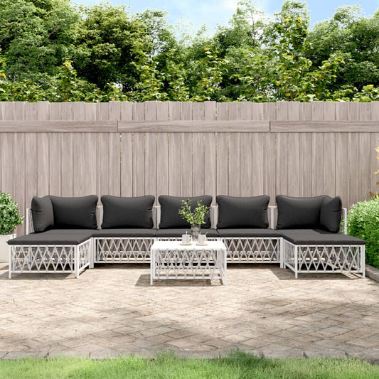 vidaXL 8 Piece Patio Lounge Set with Cushions White Steel-0