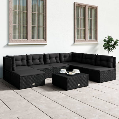 vidaXL 7 Piece Patio Lounge Set with Cushions Black Poly Rattan-0