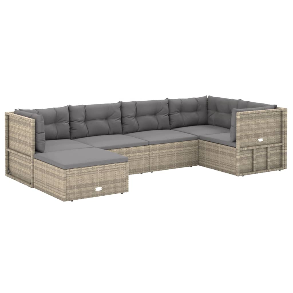 vidaXL 6 Piece Patio Lounge Set with Cushions Gray Poly Rattan-1