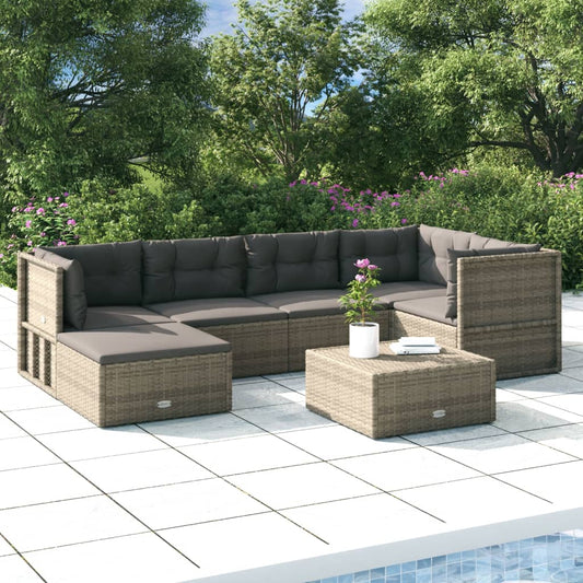 vidaXL 6 Piece Patio Lounge Set with Cushions Gray Poly Rattan-0