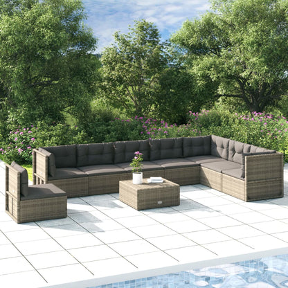 vidaXL 8 Piece Patio Lounge Set with Cushions Gray Poly Rattan-0