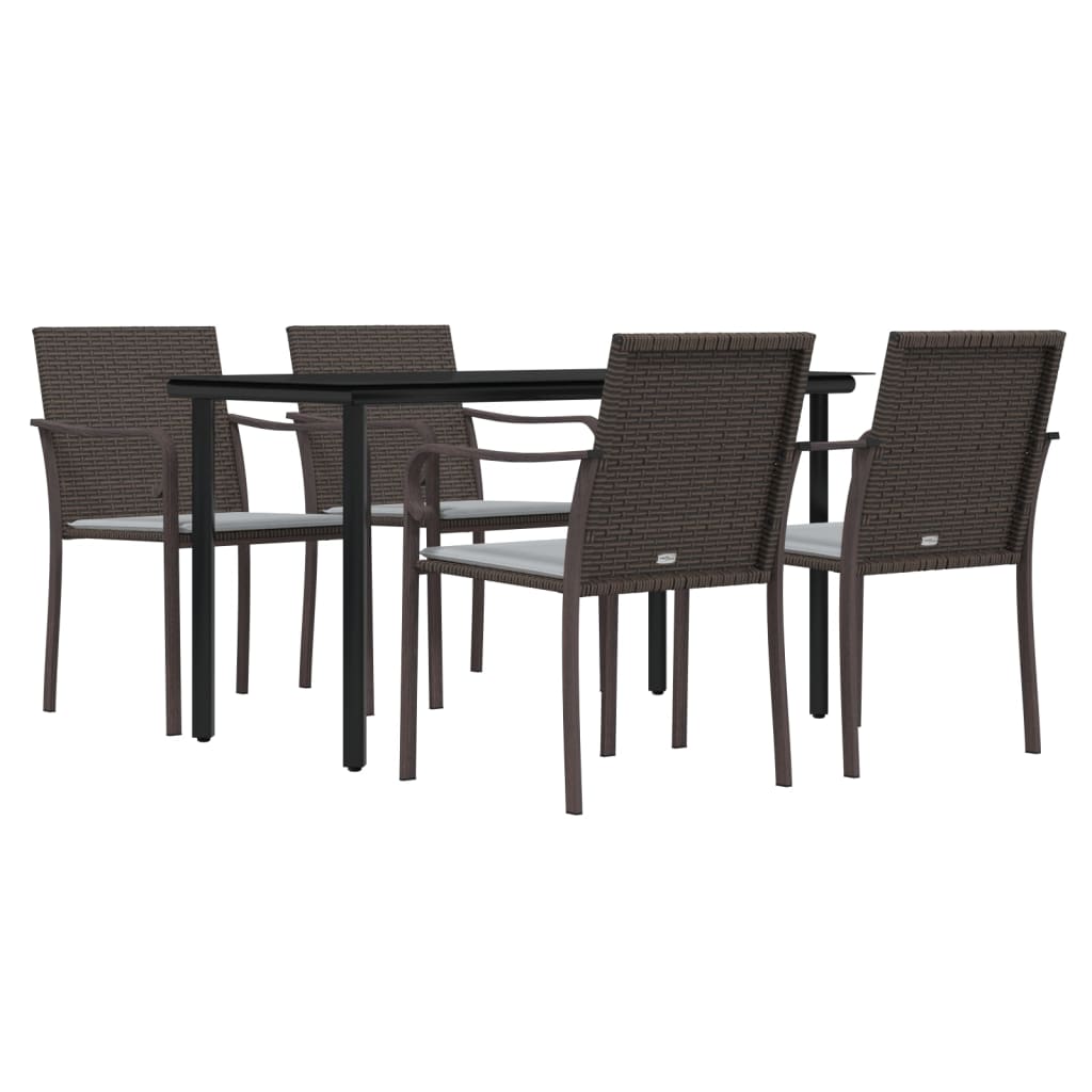 vidaXL Patio Dining Set Table and Chair with Cushions Poly Rattan and Steel-2