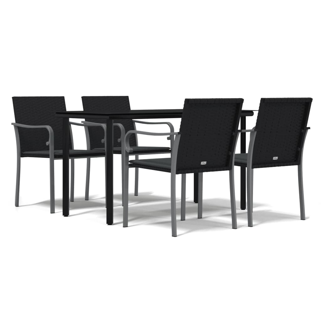 vidaXL Patio Dining Set Table and Chair with Cushions Poly Rattan and Steel-1
