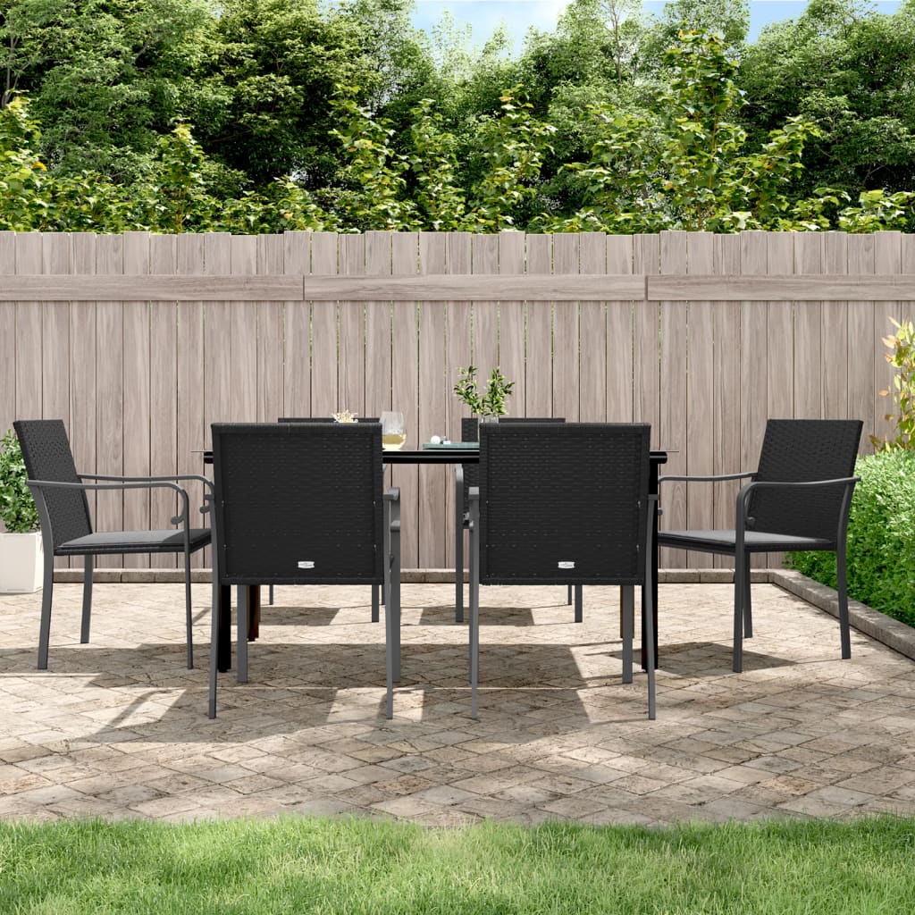 vidaXL Patio Dining Set Table and Chair with Cushions Poly Rattan and Steel-6