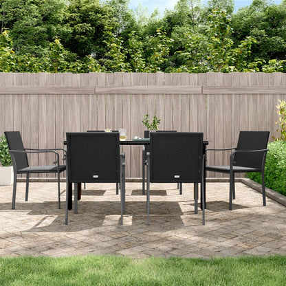 vidaXL Patio Dining Set Table and Chair with Cushions Poly Rattan and Steel-6