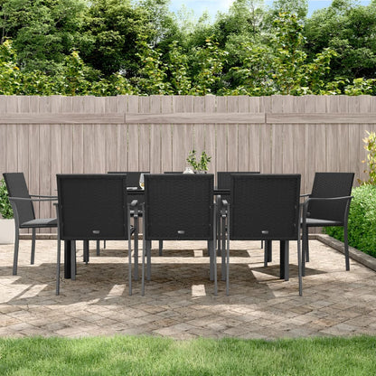 vidaXL Patio Dining Set Table and Chair with Cushions Poly Rattan and Steel-5