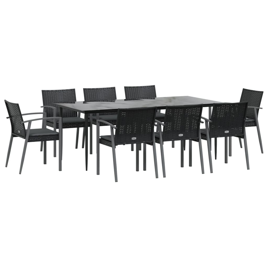 vidaXL Patio Dining Set Table and Chair with Cushions Poly Rattan and Steel-2