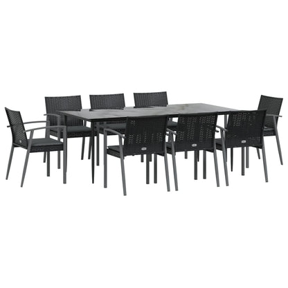 vidaXL Patio Dining Set Table and Chair with Cushions Poly Rattan and Steel-2