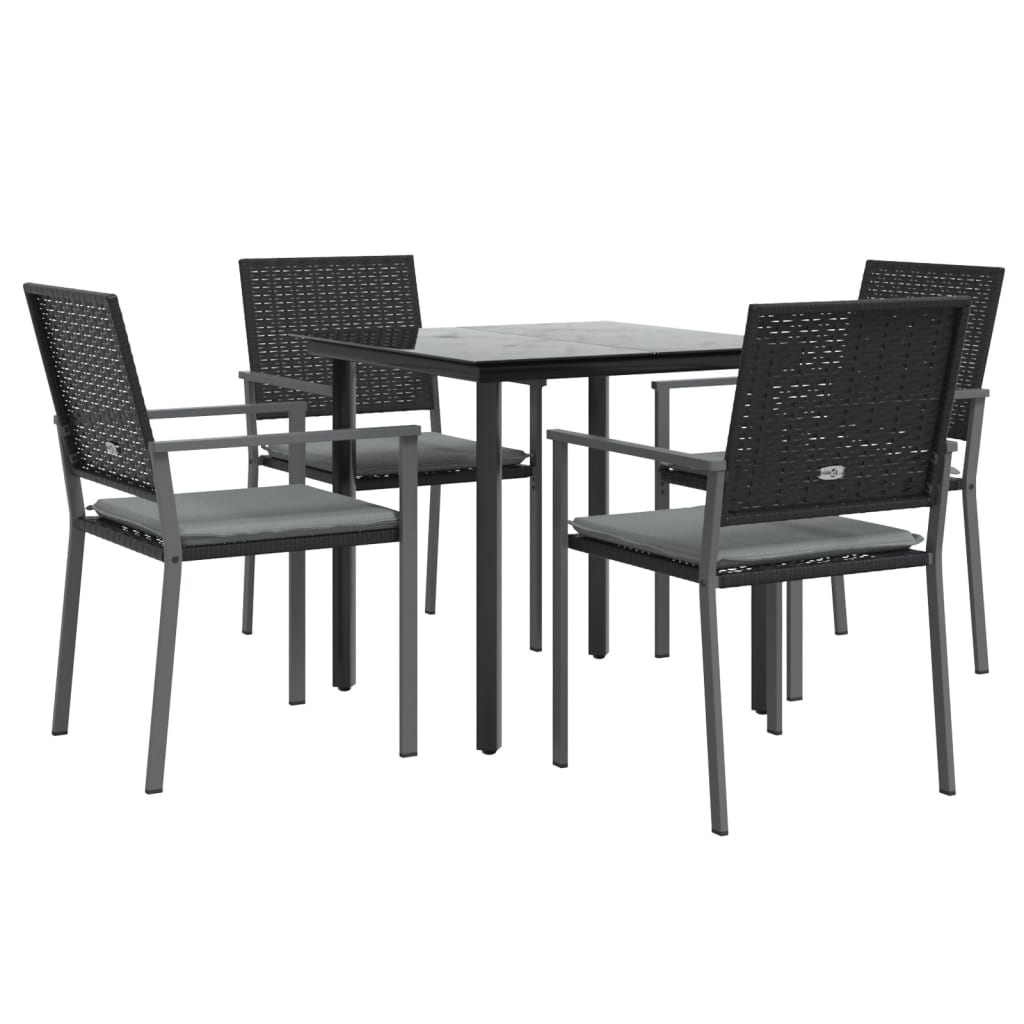 vidaXL 5 Piece Patio Dining Set with Cushions Poly Rattan and Steel-2