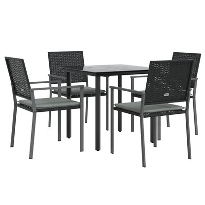 vidaXL 5 Piece Patio Dining Set with Cushions Poly Rattan and Steel-2