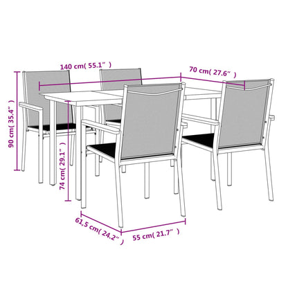 vidaXL 5 Piece Patio Dining Set Black Textilene and Steel-3