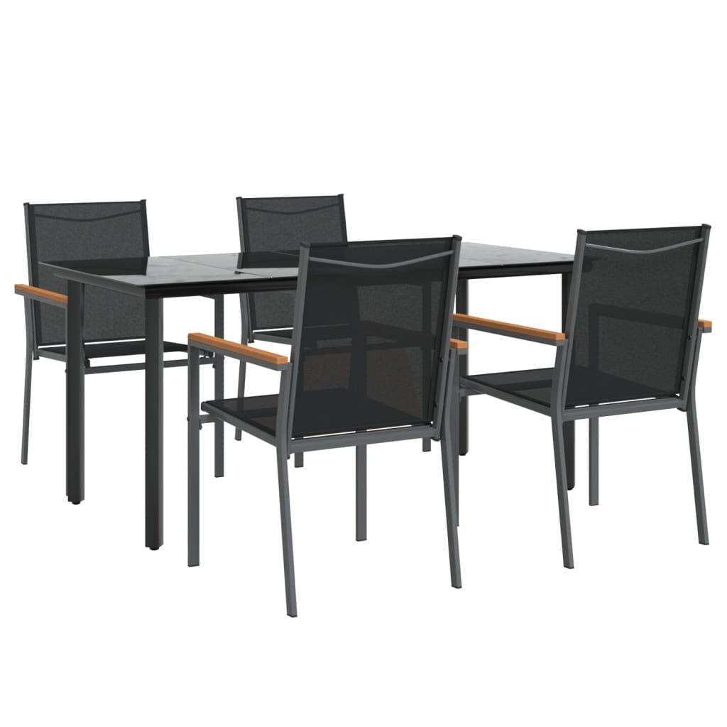vidaXL 5 Piece Patio Dining Set Black Textilene and Steel-4