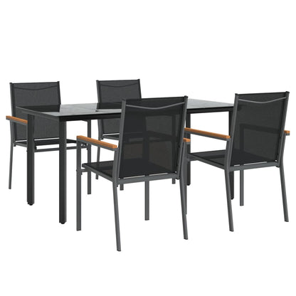 vidaXL 5 Piece Patio Dining Set Black Textilene and Steel-4