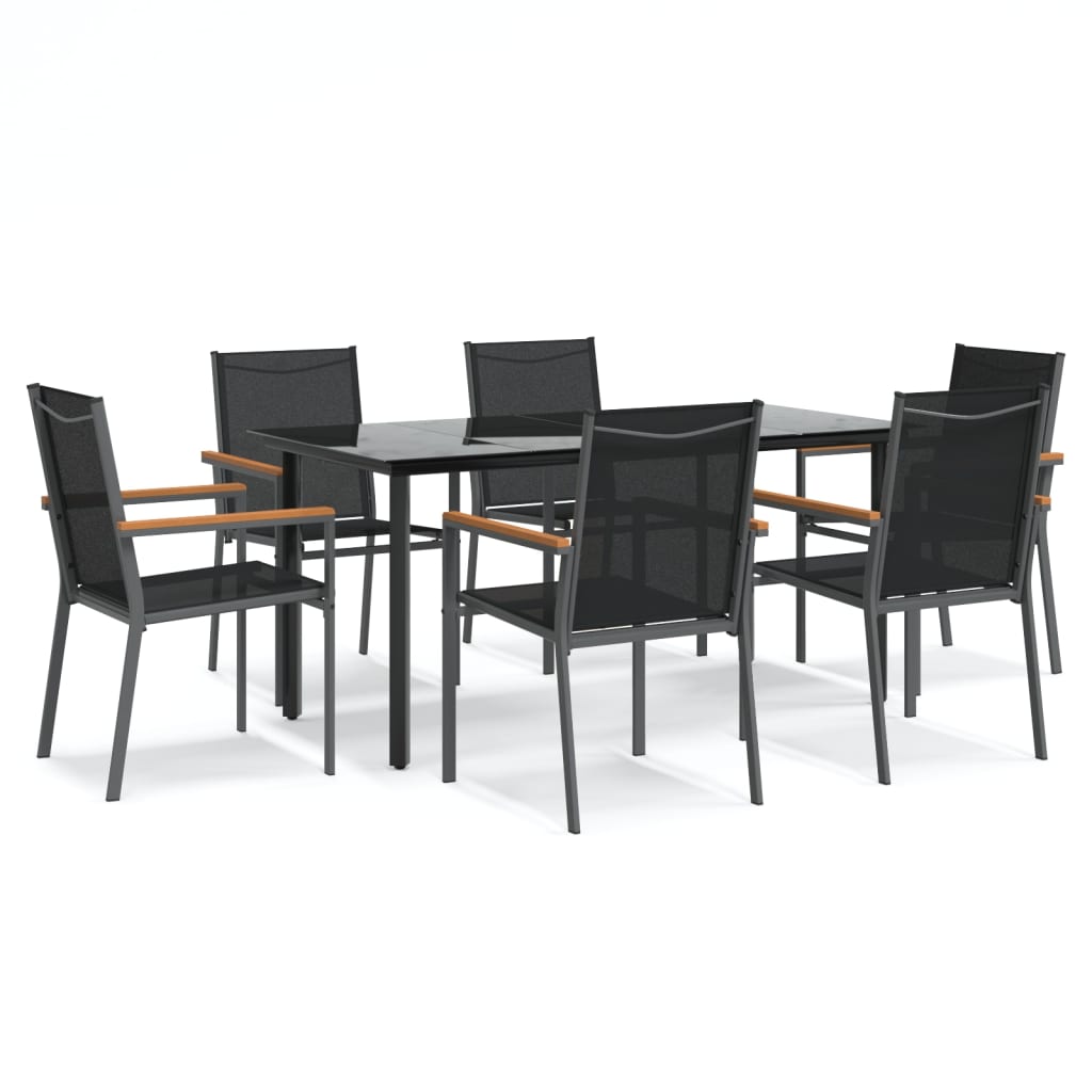 vidaXL 5 Piece Patio Dining Set Black Textilene and Steel-0