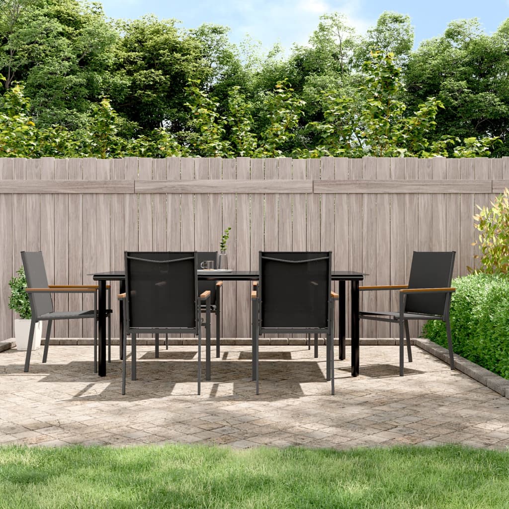 vidaXL 5 Piece Patio Dining Set Black Textilene and Steel-6