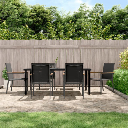 vidaXL 5 Piece Patio Dining Set Black Textilene and Steel-6