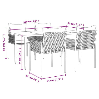 vidaXL Patio Dining Set Table and Chair with Cushions Poly Rattan and Steel-2