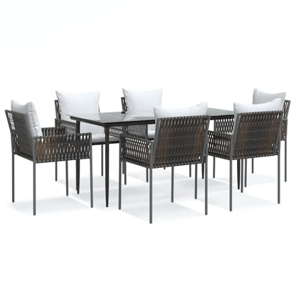 vidaXL Patio Dining Set Table and Chair with Cushions Poly Rattan and Steel-3