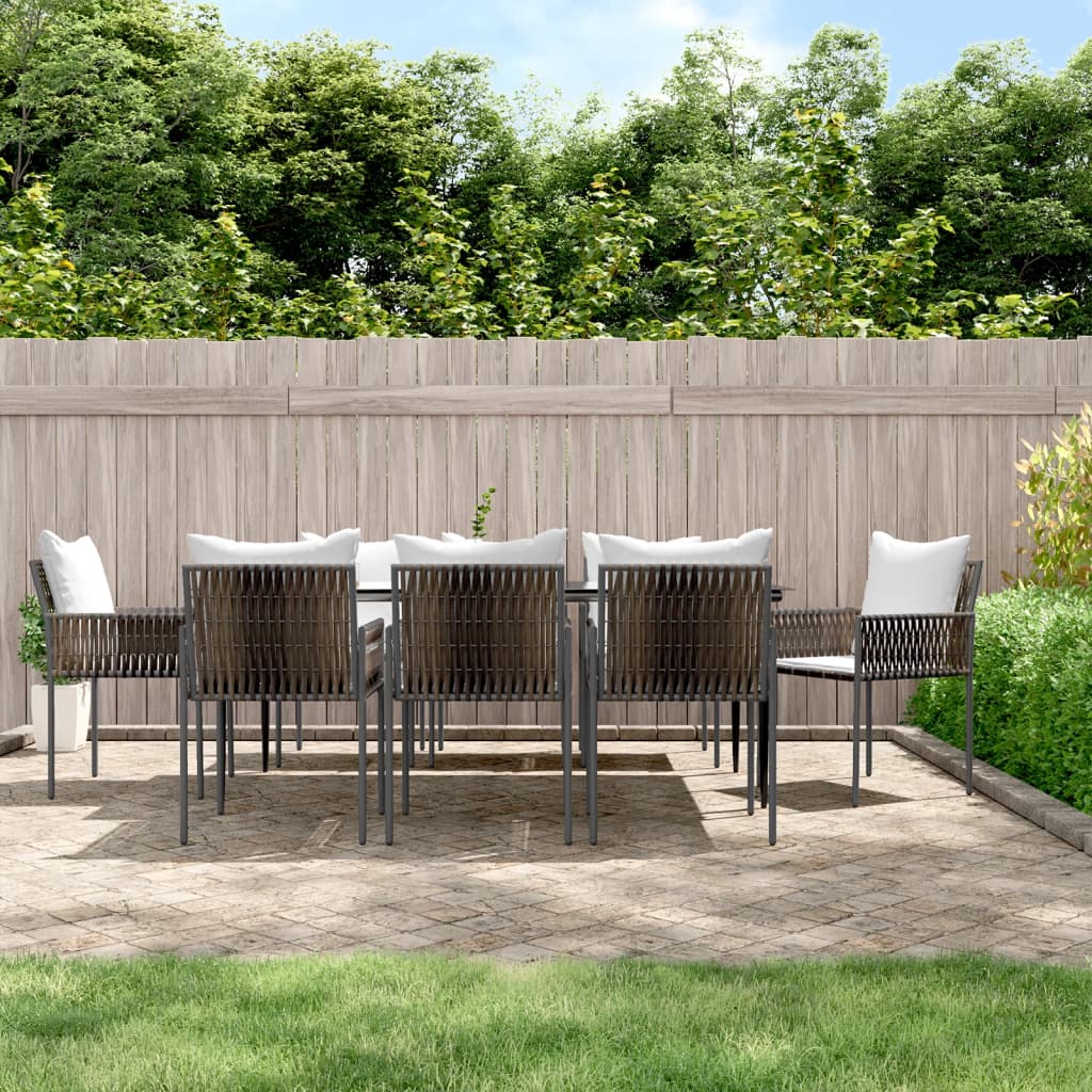 vidaXL Patio Dining Set Table and Chair with Cushions Poly Rattan and Steel-9