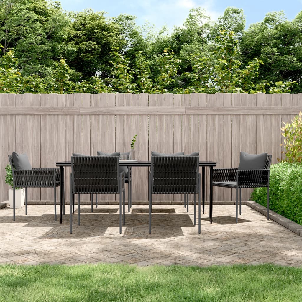 vidaXL Patio Dining Set Table and Chair with Cushions Poly Rattan and Steel-6
