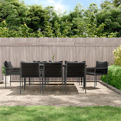 vidaXL Patio Dining Set Table and Chair with Cushions Poly Rattan and Steel-7