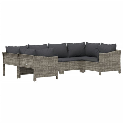 vidaXL 6 Piece Patio Lounge Set with Cushions Gray Poly Rattan-1