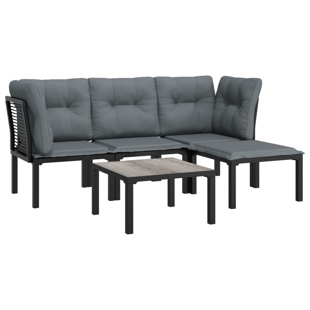 vidaXL 5 Piece Patio Lounge Set Black and Gray Poly Rattan-1