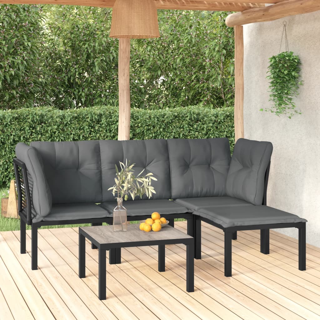 vidaXL 5 Piece Patio Lounge Set Black and Gray Poly Rattan-0